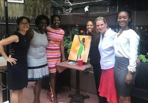 Members of the Brooklyn Women’s Bar Association with artist Avilda Whittemore-Walker. Pictured from left: Hon. Lillian Wan, Shirley Paul, Hon. Genine Edwards, Avilda Whittemore-Walker, BWBA President Carrie Anne Cavallo and Natoya McGhie. Photos courtesy of Natoya McGhie