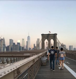 This is the perfect time of year for a sunrise stroll over the Brooklyn Bridge. Eagle photos by Lore Croghan