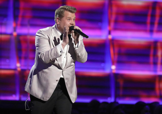 Host James Corden raps at the 59th annual Grammy Awards on Feb. 12 in Los Angeles. Photo by Matt Sayles/Invision/AP