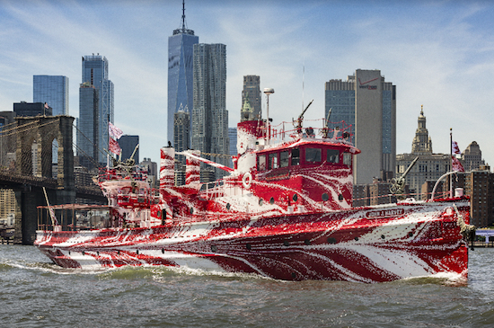 It’s the final weekend to take a ride in Brooklyn on the John J. Harvey, a historic fireboat painted in a radiant "dazzle camouflage" by New York City-based artist Tauba Auerbach. Image by Nicholas Knight, courtesy Public Art Fund, NY
