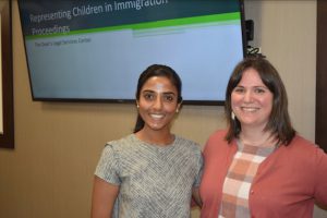 Kaavya Viswanathan, pro bono managing attorney at The Door's Legal Services Center, with Sarah Burrows, pro bono manager at the Brooklyn Bar Association Volunteer Lawyers Project. Eagle photo by Rob Abruzzese
