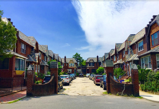 This is Madeline Court, a Bay Ridge cul-de-sac with Tudor rowhouses.  Eagle photos by Lore Croghan