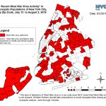 West Nile virus has been detected in mosquitoes in these New York City ZIP codes as of Aug. 2. The city will begin spraying in some of these areas Wednesday night. Map courtesy of the NYC Department of Health.