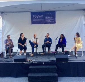 From left: Tadzio Koeb, Katherena Vermette, Jaap Robben, Moriel Rothman-Zecher, Chaya Bhuvaneswar and moderator Uli Beutter Cohen discuss the authors’ debut novels, centering around themes of hope, dual identity and self-preservation. Eagle photo by Sara Bosworth