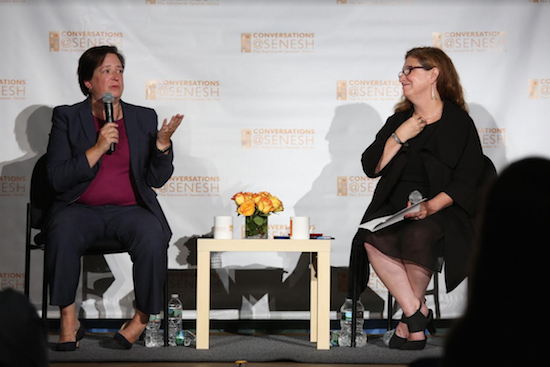 Supreme Court Justice Elena Kagan (left) was in Brooklyn Wednesday to talk with journalist Dahlia Lithwick (right) and the students at the Hannah Senesh Community Day School in Carroll Gardens. Photos by Matthew Sussman for Hannah Senesh Community Day School