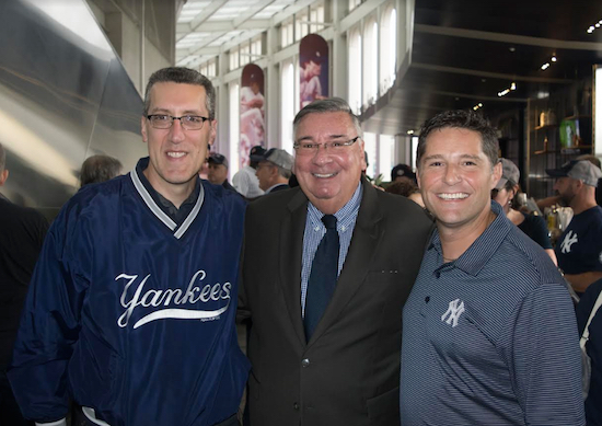 The Kings County Criminal Bar Association held a CLE at Yankee Stadium where Hon. Matthew D'Emic, administrative judge of the Supreme Court, Criminal Term, lectured on diversity, inclusion, and elimination of bias before the Yankees played the Red Sox. Pictured from left are immediate past president Michael Farkas, Hon. Matthew D’Emic and president Michael Cibella. Eagle photos by Rob Abruzzese