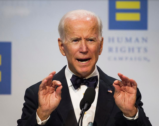 Former Vice President Joe Biden, pictured addressing the Human Rights Campaign National Dinner in Washington, D.C. on Sept. 15, us backing Democrat Max Rose for Congress. AP Photo/Cliff Owen