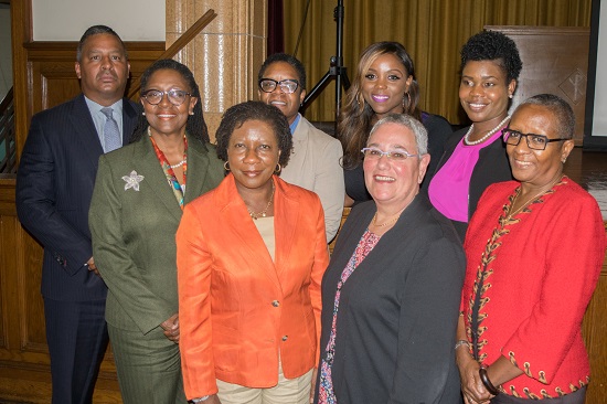Three Brooklyn judges running for election, Hon. Harriet Thompson (second from left), Hon. Ingrid Joseph (front row, left) and Hon. Loren Baily (front row, second from right), took part in a town hall meeting in East Flatbush on Saturday. Pictured from left: John M. Rodriguez, Hon. Harriet Thompson, Hon. Ingrid Joseph, Hon. Robin Sheares, Hon. Loren Baily, Farah Louis, Stephanie Delia and Hon. Cheryl Gonzales. Eagle photos by Rob Abruzzese
