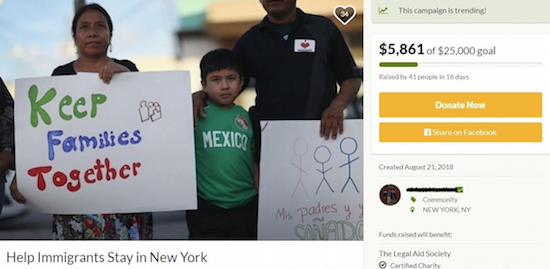 As of publication of this article, the Legal Aid Society has raised $5,861 to help families pay for filing fees on immigration applications. Screenshot of GoFundMe.com courtesy of the Legal Aid Society