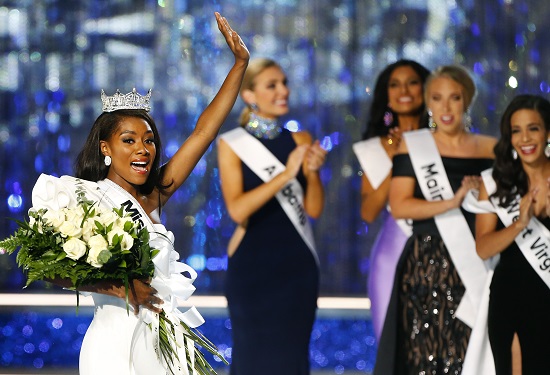 Miss New York Nia Franklin reacts after being named Miss America 2019, on Sunday in Atlantic City, N.J. AP Photos/Noah K. Murray