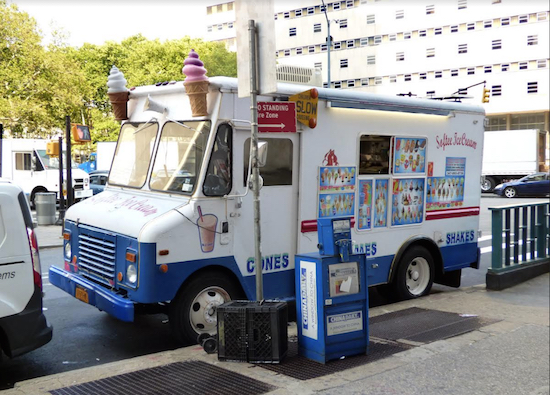 Despite noise complaints regarding Mr. Softee trucks, this one on Montague Street in Brooklyn Heights was totally silent yesterday. Eagle photo by Mary Frost
