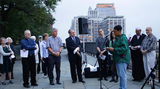 Members of the Brooklyn Heights Association, their respective faith communities and friends and neighbors participated in the annual Sept. 11 memorial service on the promenade. Eagle photo by Francesca Norsen Tate