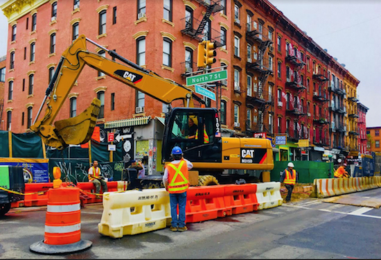There's lots of construction work near the L train station at the intersection of Bedford Avenue and North 7th Street. Eagle photos by Lore Croghan