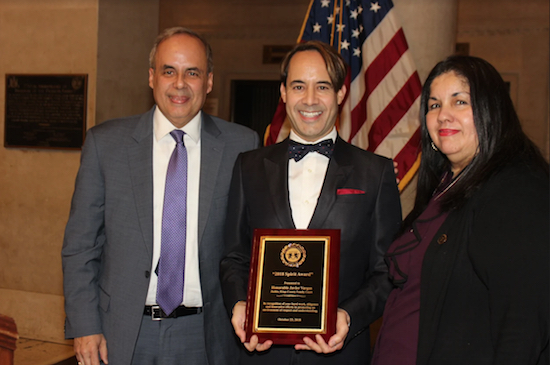 The Cervantes Society held its 23rd annual awards ceremony on Tuesday where it honored Brooklyn Family Court Judge Javier Vargas and three others. Pictured from left: Hon. Ariel E. Belen, Hon. Javier Vargas and Major Luz Bryan. Eagle photos by Mario Belluomo