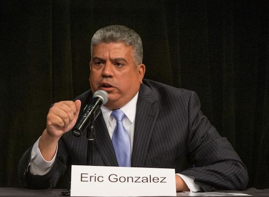 Brooklyn DA Eric Gonzalez (pictured) announced today that a Brooklyn man has been indicted for the 2005 murder of his girlfriend. Eagle file photo by Rob Abruzzese