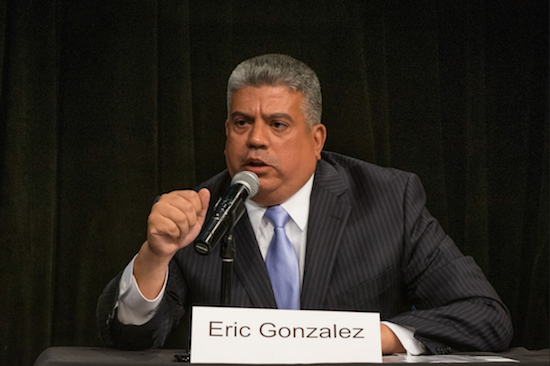 Prosecutors with the office of Brooklyn District Attorney Eric Gonzalez are asking that the judge allow a special prosecutor to take over in the case against two ex-cops accused of raping a teenage girl. Eagle file photo by Rob Abruzzese