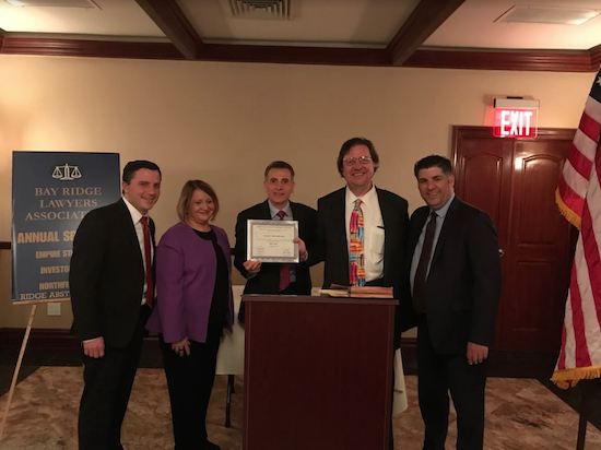 The Bay Ridge Lawyers Association had its own member Charles Boulbol serve as this month’s CLE lecturer at its monthly meeting in Dyker Heights. Pictured from left: William Gillen, Rosa Pannitto, President Joseph Vasile, Charles Boulbol and Dominic Famulari. Photo courtesy of Hon Lai