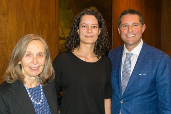 The Kings County Criminal Bar Association and President Michael Cibella (right) presented Brooklyn Law School student Aleksandra Ciric (pictured at center next to Interim Dean Maryellen Fullerton) with the Hon. Ruth Moskowitz Memorial Scholarship. Eagle photo by Rob Abruzzese