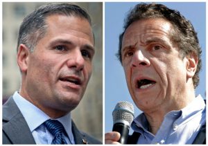 After weeks of back and forth, New York Gov. Andrew Cuomo and gubernatorial candidate Marc Molinaro have both agreed to a debate, which will air tonight at 7 p.m. AP Photos/Bebeto Matthews (left) and Julio Cortez, Files