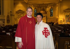 The Catholic Lawyers Guild of Kings County and the Columbian Lawyers Association hosted the annual Red Mass in Downtown Brooklyn on Thursday. Pictured are the Very Rev. Patrick J. Keating and Gregory T. Cerchione. Eagle photos by Rob Abruzzese