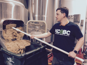 Handling spent brewers’ grain at Kings County Brewers Collective. Photo courtesy of Rise Products