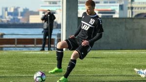 Senior Rasmus Hansen’s golden goal in overtime lifted LIU-Brooklyn to a 2-1 victory over arch rival St. Francis Brooklyn at Brooklyn Bridge Park on Sunday afternoon. Photo courtesy of LIU-Brooklyn Athletics
