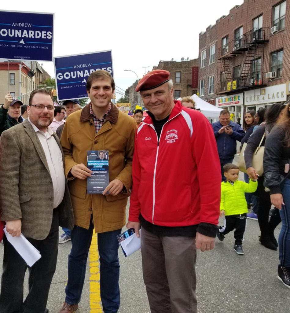 Brooklyn Reform Party Chairperson Robert Capano (left) says he is impressed by efforts made by Senator-elect Andrew Gounardes (center) to have a diverse transition team. At right is WABC-Radio personality Curtis Sliwa, chairperson of the New York State Reform Party. Photo courtesy of Bob Capano