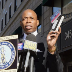 After polling sites all over Brooklyn reported serious problems during midterm voting, Brooklyn Borough President Eric Adams took to the doorway of the Brooklyn Board of Elections to call for voting reform. Photo by Erica Sherman/Brooklyn BP’s Office.