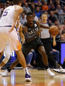 Caris LeVert weaves his way through the Phoenix defense during his game-high 26-point effort in Brooklyn’s easy win over the Suns on Tuesday night. AP Photo by Rick Scuteri
