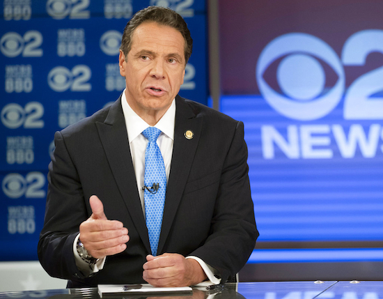 FILE - In this Oct. 23, 2018 file photo, New York Gov. Andrew Cuomo speaks during the New York gubernatorial debate in New York. Cuomo is running against Republican challenger Marc Molinaro. (AP Photo/Mary Altaffer, Pool, File)