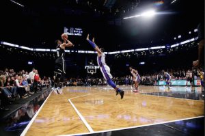 Spencer Dinwiddie re-established himself as the Nets’ Mr. Clutch on Halloween Night at Barclays Center, drilling this game-winning 3-pointer with 7.1 seconds left in overtime against his former team, the Detroit Pistons. AP Photo by Frank Franklin II