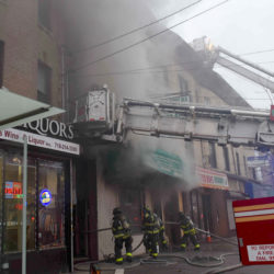 Firefighters battle two-alarm fire in a medical clinic on Flatbush Avenue.