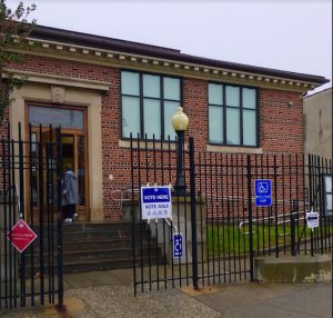 Fort Hamilton Public Library, one of Bay Ridge's polling places. Eagle photo by Lore Croghan