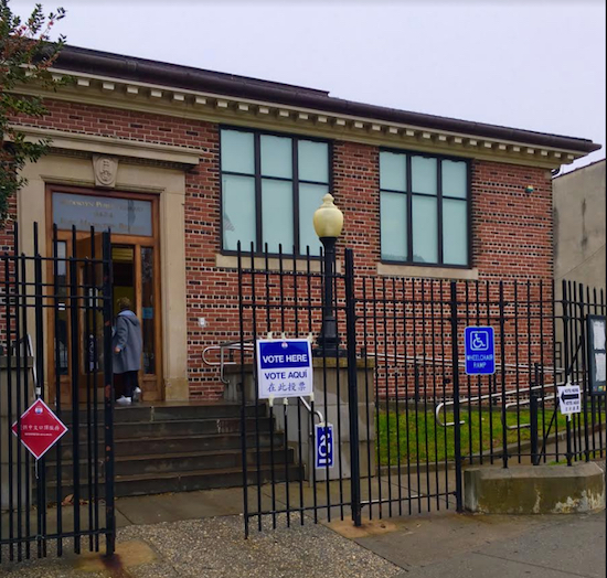 Fort Hamilton Public Library, one of Bay Ridge's polling places. Eagle photo by Lore Croghan