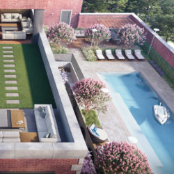 After Fortis Property Group withdrew its unpopular application to build a nine-foot-high brick wall around a swimming pool (above) as part of the planned luxury 5 River Park development, the Cobble Hill Association has come up with an alternate proposal. Rendering courtesy of Fortis Property Group