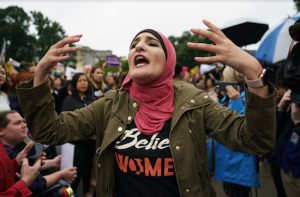 At a demonstration on Capitol Hill on Sept. 24, Linda Sarsour, one of the organizers of the Women's March, emphatically called on activists opposed to President Donald Trump's Supreme Court nominee, Brett Kavanaugh, to speak out. Now Sarsour is at the center of a controversy over Nation of Islam leader Louis Farrakhan. AP Photo/Carolyn Kaster