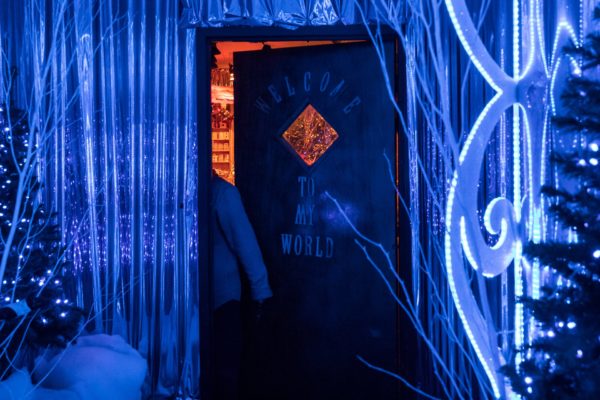 A blue-lit entranceway leads to Lou Nasti’s showroom.