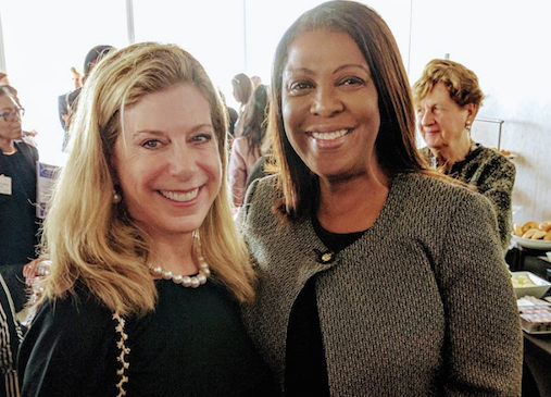 Michele Mirman (left) with Attorney General-elect Letitia James at a ceremony for the women named to City & State New York's “Top 100 Women of Power” list. Mirman was ranked No. 94 on that list and James was ranked No. 2. Photo courtesy of Michele Mirman