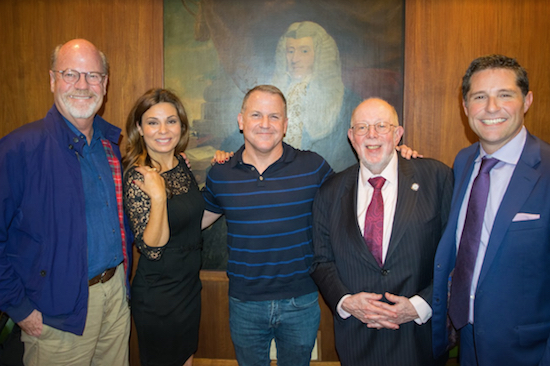 Kevin Wade (left) and Dan Truly (center) are a couple of writers and producers from the TV series Blue Bloods who took part in a CLE at the Brooklyn Bar Association. Also pictured is Rebecca Rose Woodland (second from left), BBA president David Chidekel (second from right) and KCCBA President Michael Cibella (right). Eagle photos by Rob Abruzzese