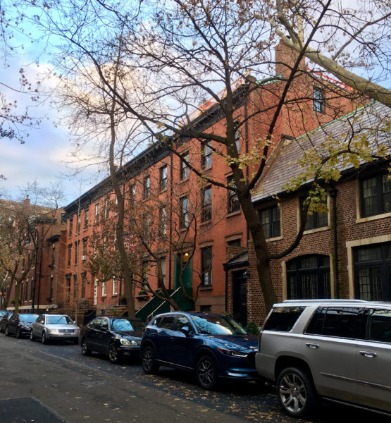 The first red-brick rowhouse on the right is 15 Garden Place, which changed hands in October. Eagle photo by Lore Croghan