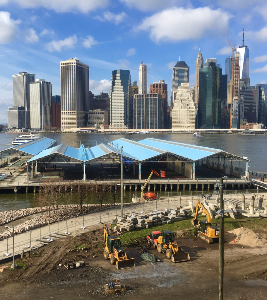 Here's Brooklyn Bridge Park's Pier 2 play area with its distinctive blue roof, as seen from the Promenade. Eagle file photo by Mary Frost