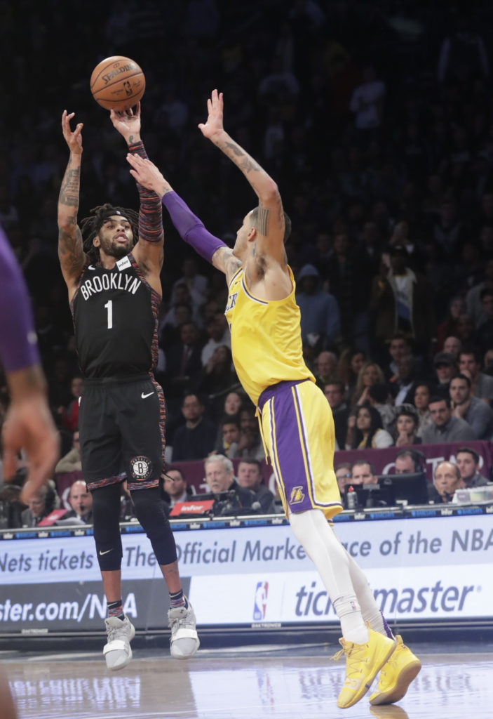 D’Angelo Russell played a brilliant all-around game against his former team Tuesday night at Barclays Center, spearheading the Nets to a 115-110 victory over the Los Angeles Lakers. AP Photo by Frank Franklin II