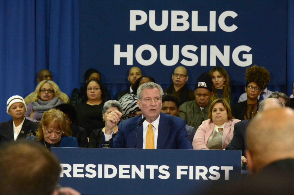 Mayor Bill de Blasio recently announced his plan for “NYCHA 2.0,” which aims to raise $24 billion of the $32 billion needed to fix the city agency. Eagle photo by Todd Maisel
