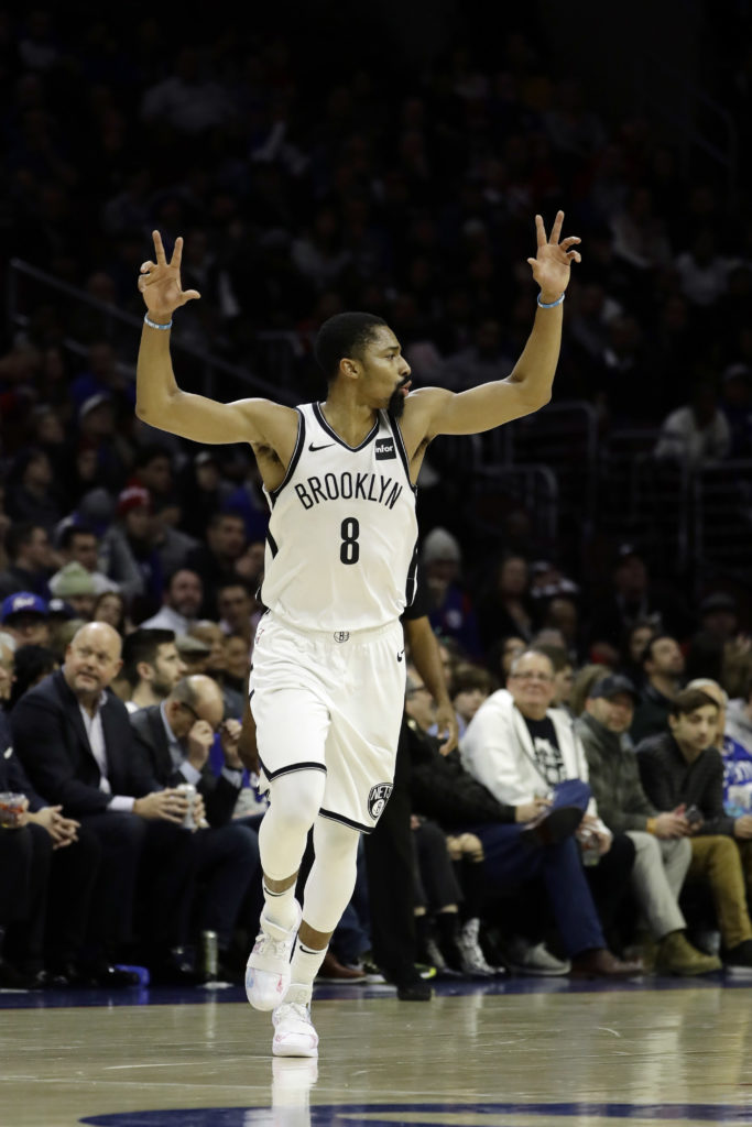 Spencer Dinwiddie denied being in “a zone” Wednesday night in Philadelphia, but his red-hot shooting catapulted the Brooklyn Nets to their season high-tying third consecutive victory. AP Photos by Matt Slocum