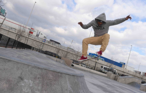 Muhammad Floyd uses the ramp at the newly refurbished park.