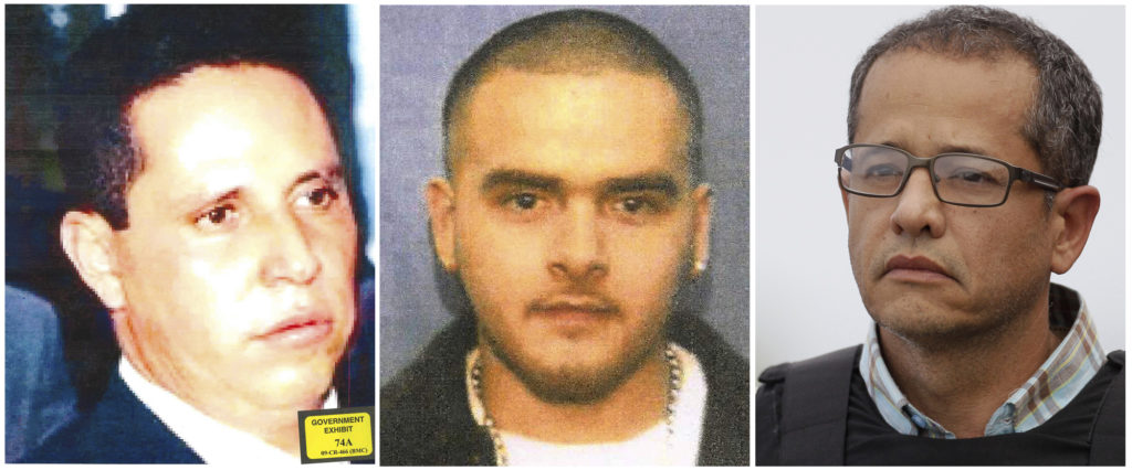 This photo combination shows three former associates of Mexican drug lord Joaquin “El Chapo” Guzman who are now cooperating with the United States Attorney's Office in Guzman's prosecution. From left are Tirso Matinez Sanchez, Pedro Flores and Jorge Milton Cifuentes Villa. (U.S. Attorney's Office, Matinez Sanchez; U.S. Marshals Service, Flores; Ariana Cubillos, Cifuentes Villa)