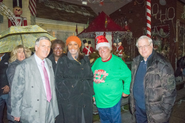 Hon. Frank Seddio often attracts a host of local and state officials to his annual Christmas lights display. Seddio is pictured here with Attorney General-elect Letitia James, Sen. Roxanne Persaud and Councilmember Alan Maisel, but many other politicians and judges brought their families for the festive events. Other politicians included Assemblymember Jaime R. Williams, Persaud, Councilmembers Brad Lander, Laurie Cumbo and Jesse Hamilton. 