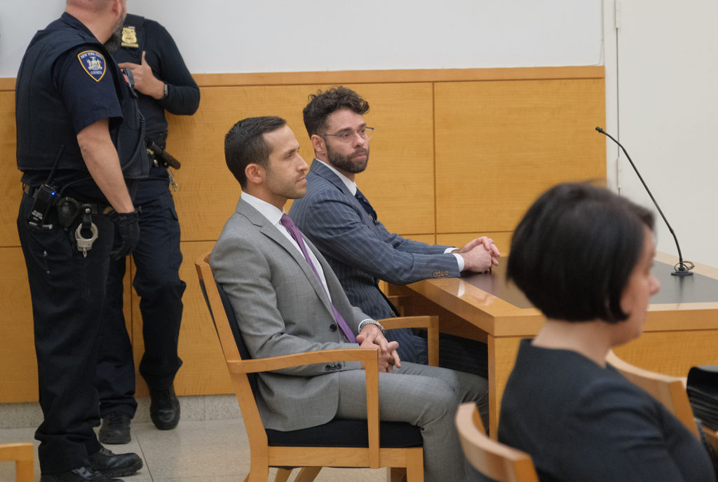 David Keegan Riotto Haigh (right) sits next to his attorney Thomas H. Andrykovitz inside Brooklyn Supreme Court. After a two-week murder trial with emotional testimony, a jury convicted Haigh on Wednesday him for the manslaughter of James Johnson on April 9, 2017. Photo by Curtis Means