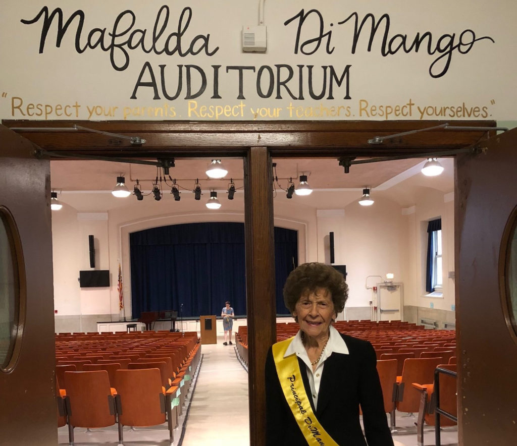 The late Mafalda DiMango’s last public appearance took place at P.S. 204 in June when she attended a ceremony in which the school auditorium was named after her. New York City will officially name the street corner outside the school in her memory in the spring. Eagle file photo by Paula Katinas