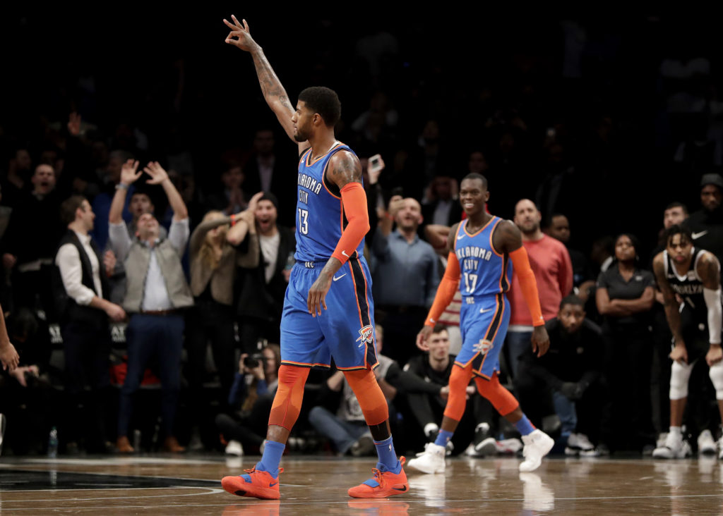 Paul George emerged as the latest Barclays Center villain Wednesday night as he almost single-handedly rallied Oklahoma City from a 20-point, fourth-quarter deficit to hand the Nets their season-high eighth consecutive loss. AP Photo by Julio Cortez